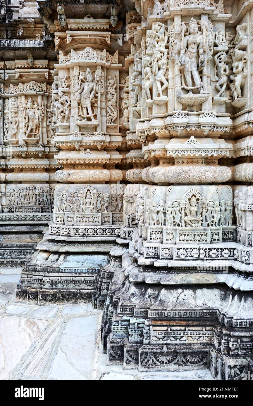 Indien, Rajasthan. Jain Alte Tempel in Ranakpur Stockfoto