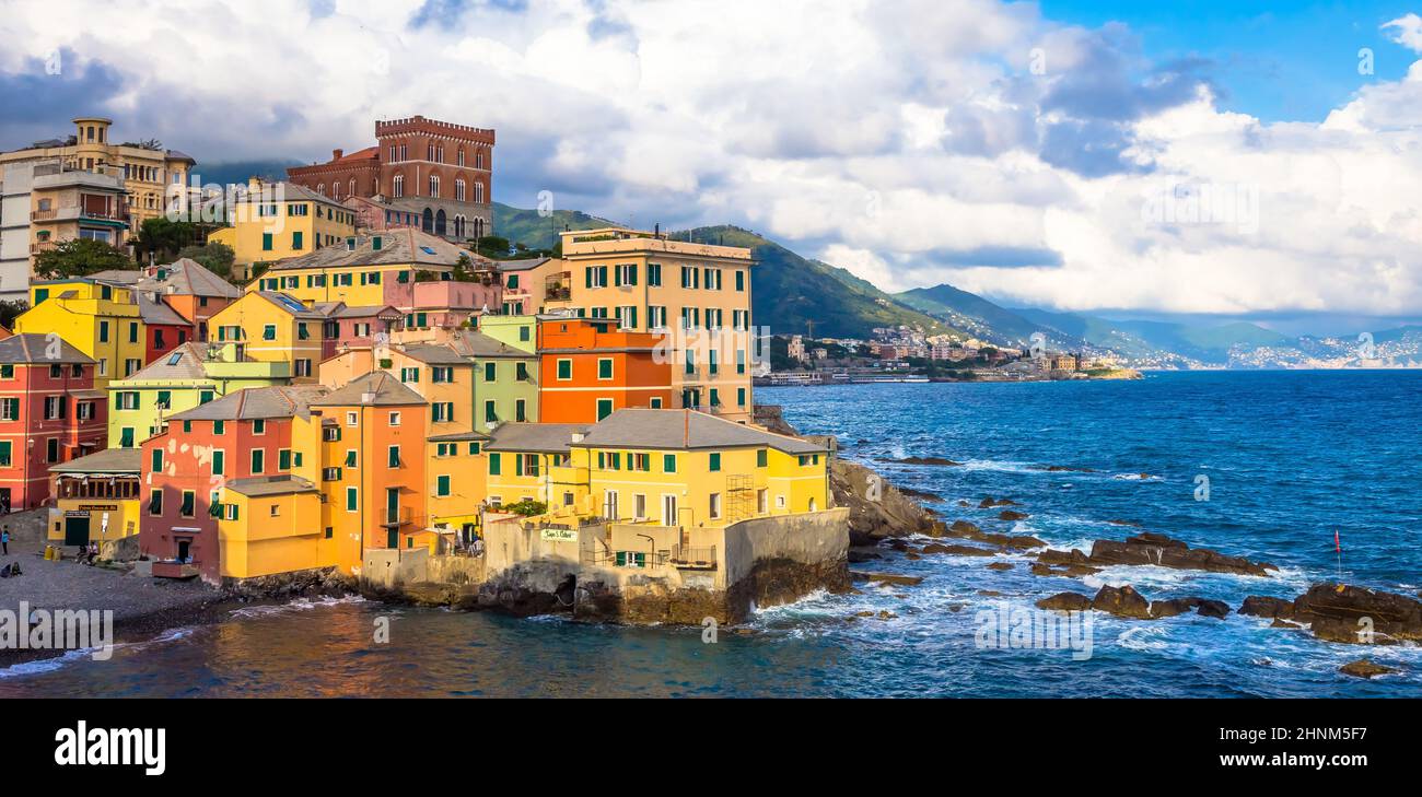 Boccadasse Marina Panorama in Genua, Italien Stockfoto
