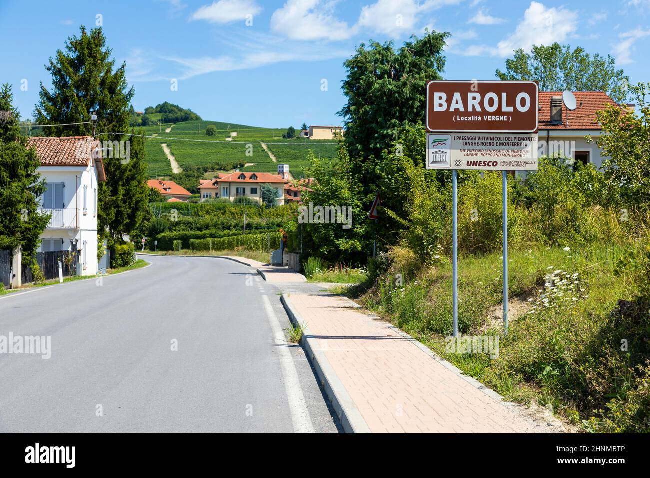 Barolo Dorf Straßenschild, UNESCO-Stätte, Italien Stockfoto