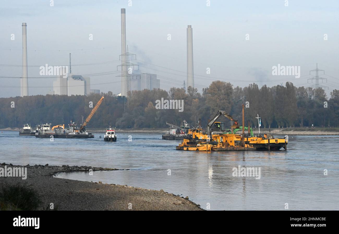 Bagger am Rhein Stockfoto