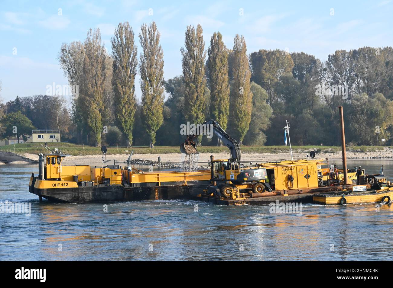 Arbeitsschiff 1842 auf dem Rhein Stockfoto