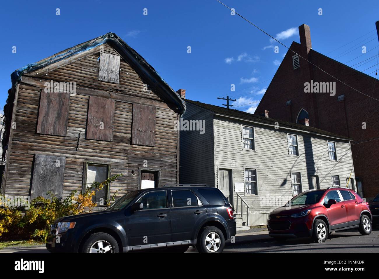 Historische Holzhäuser in Corktown, dem ältesten Viertel von Detroit, Michigan, USA. Stockfoto