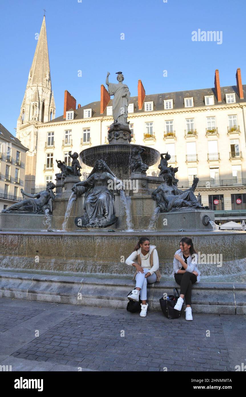 Brunnen auf dem Place Royale in Nantes Stockfoto