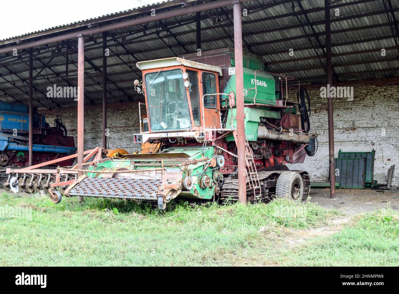 Reis header. Reis Harvester. Landwirtschaftliche Maschinen Stockfoto