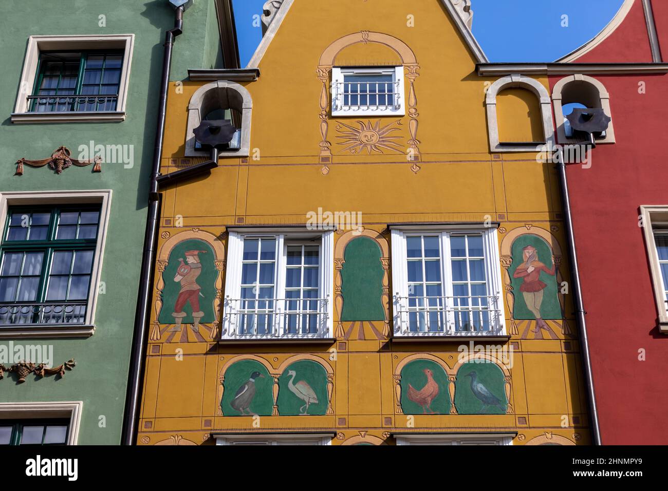 Die Fassade des restaurierten Patrizierhauses von Gdańsk in Long Lane Stockfoto