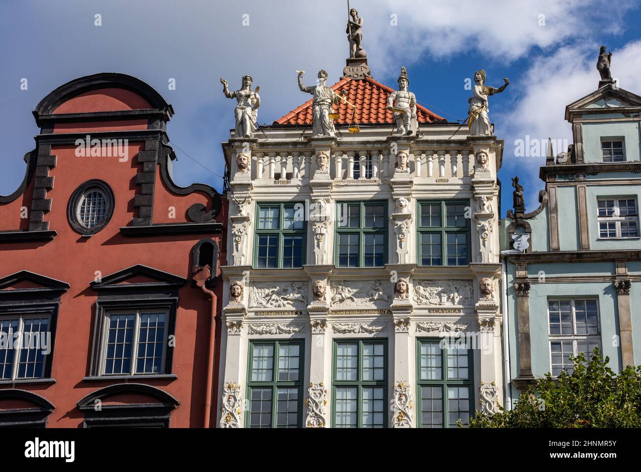 Die Fassaden der restaurierten Gdańsk Patrizierhäuser in der Long Market Stockfoto