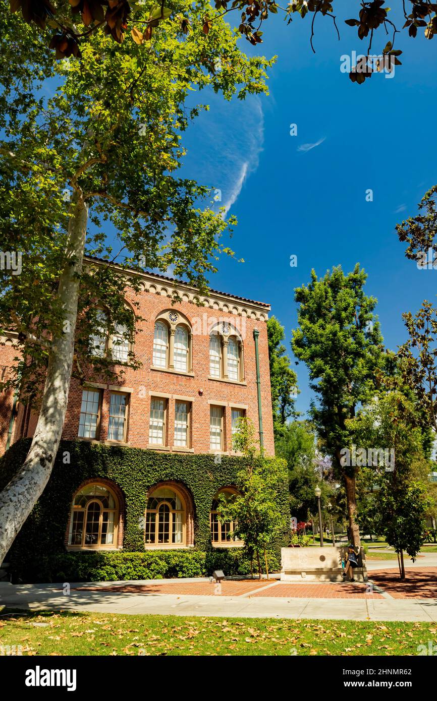 Sonnige Sicht auf den Campus der University of Southern California in Los Angeles Stockfoto