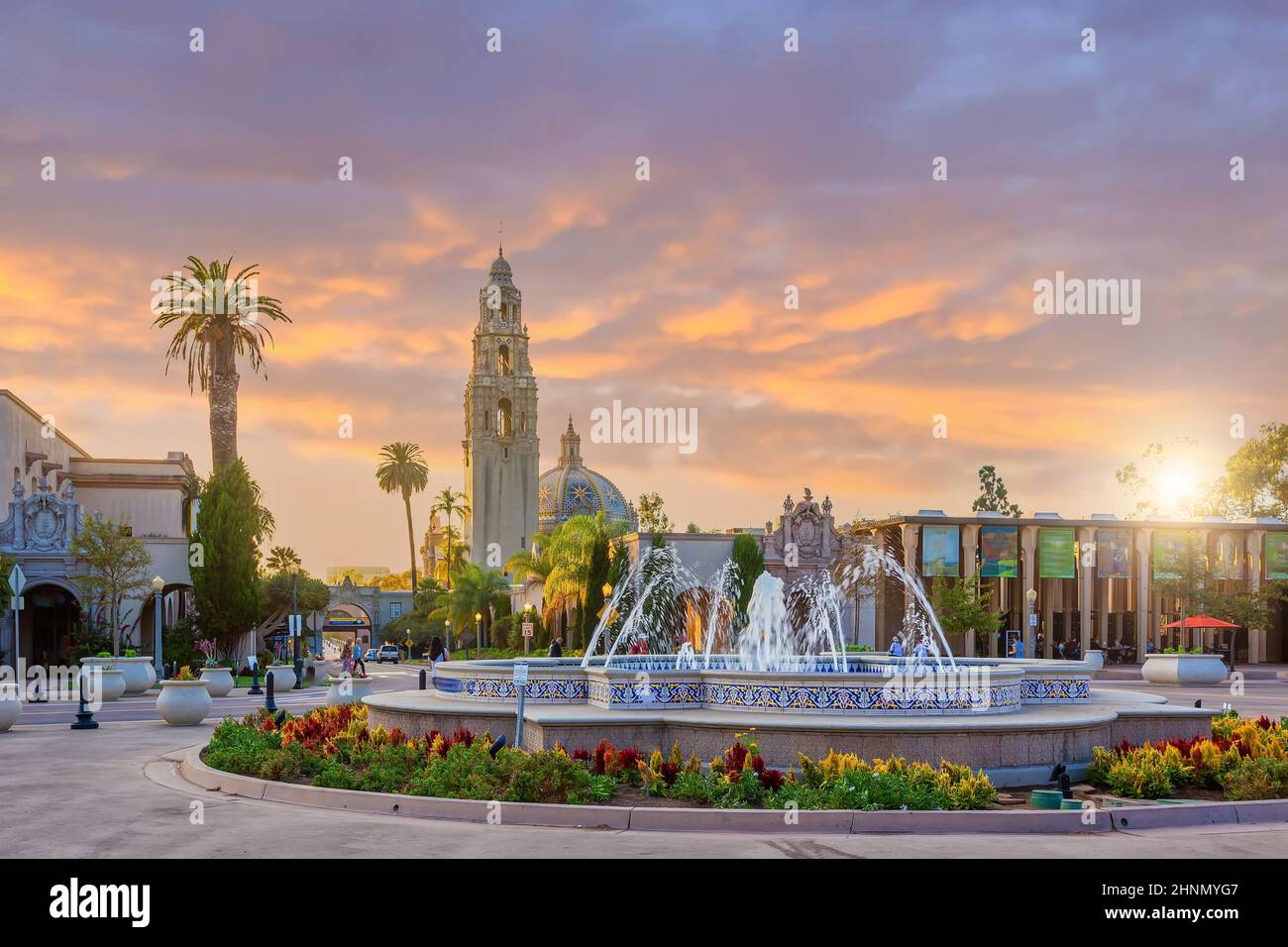 San Diego Balboa öffentlicher Park bei Sonnenuntergang in Kalifornien Stockfoto