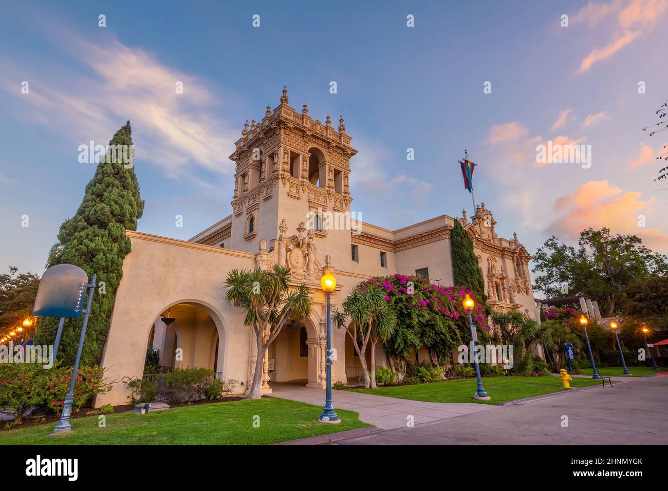 San Diego Balboa öffentlicher Park bei Sonnenuntergang in Kalifornien Stockfoto