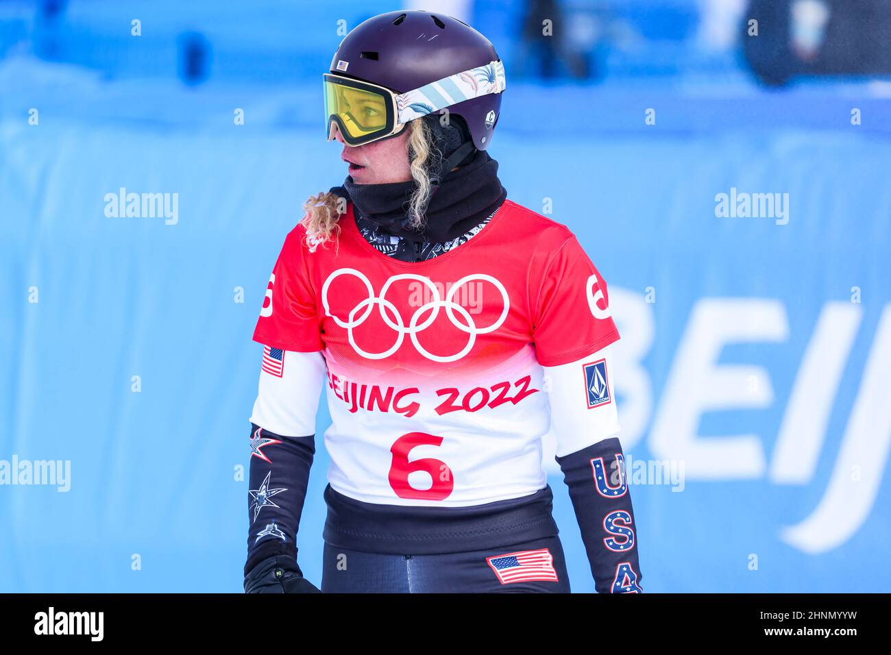 Lindsey Jacobellis (USA), 9. FEBRUAR 2022 - Snowboarden : Frauen Snowboard Cross Qualifikation während der Olympischen Winterspiele 2022 in Peking bei G Stockfoto