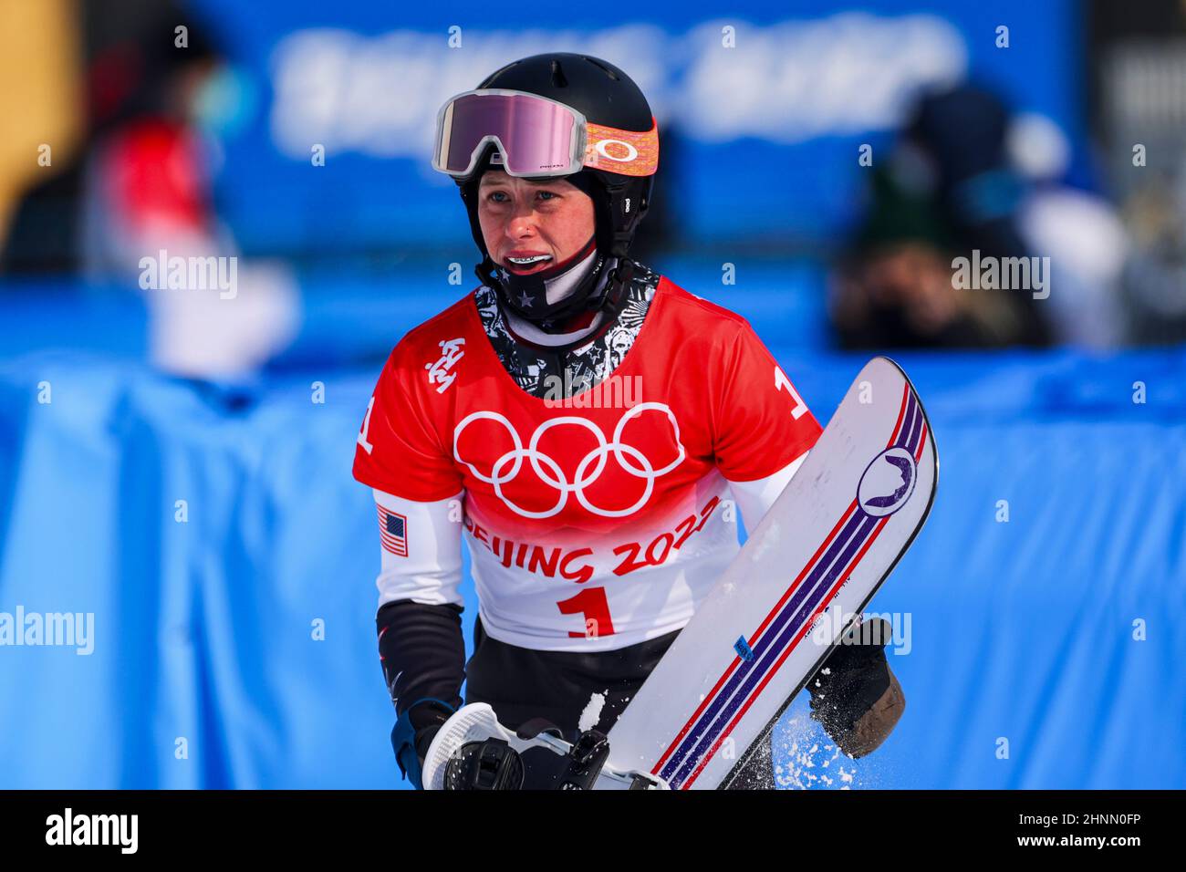 Stacy Gaskill (USA), 9. FEBRUAR 2022 - Snowboarding : Frauen Snowboard Cross Qualifikation während der Olympischen Winterspiele 2022 in Peking in Gentin Stockfoto