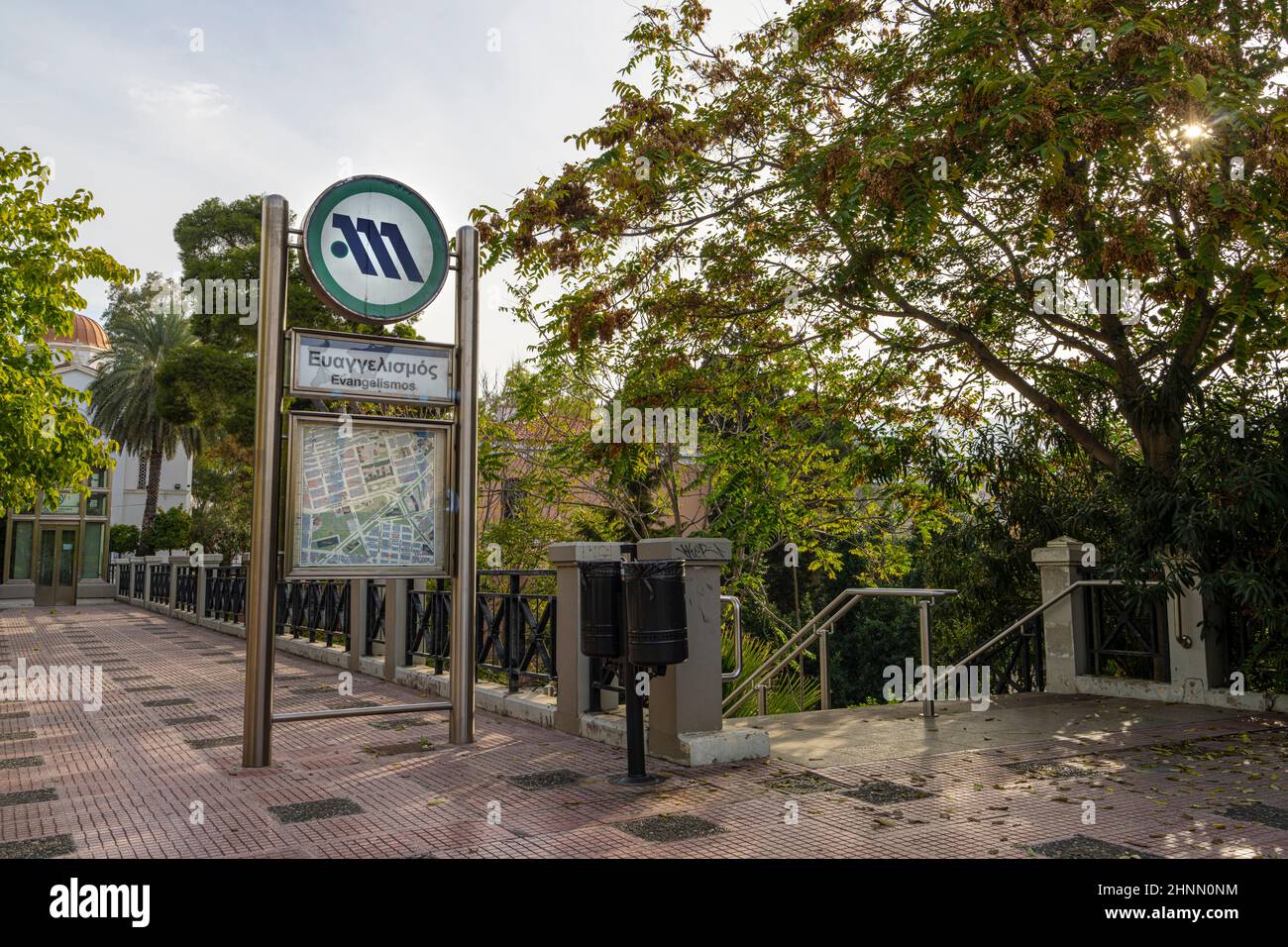 Evangelismos Metro Station Schild in Athen, Griechenland. Stockfoto
