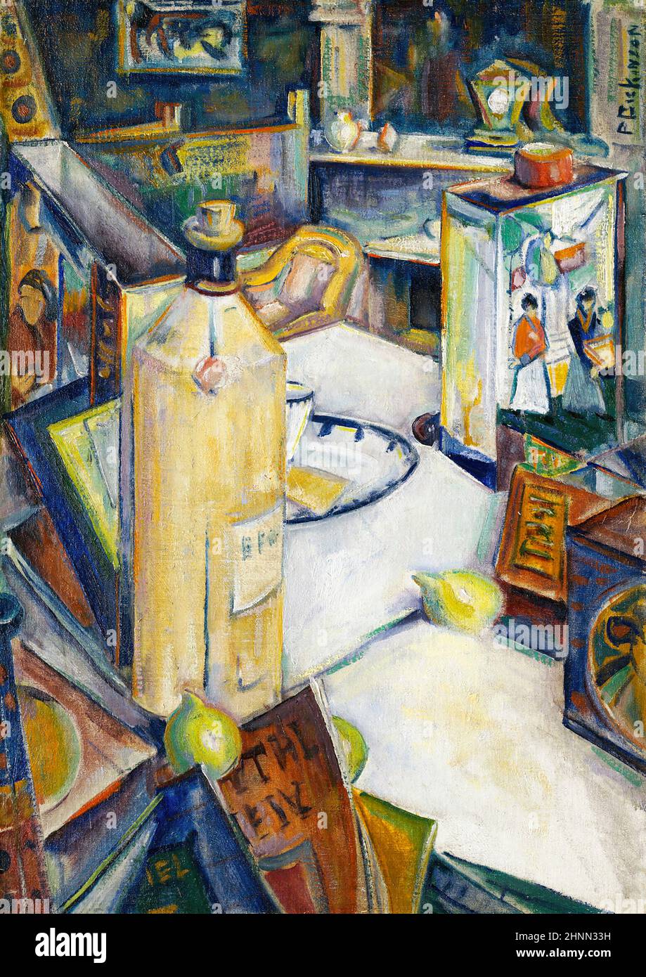 Still Life in Interior von dem amerikanischen Künstler Preston Dickinson (1889-1930), Öl auf Leinwand, c. 1920-22 Stockfoto
