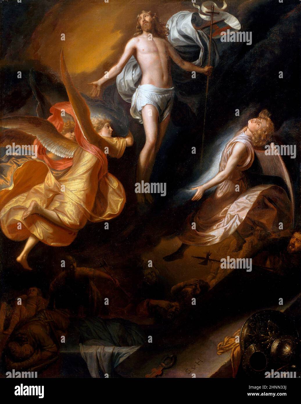Samuel van Hoogstraten. Die Auferstehung Christi vom niederländischen Künstler des Goldenen Zeitalters, Samuel Dirksz van Hoogstraten (1627-1678), Öl auf Leinwand, 1665/70 Stockfoto