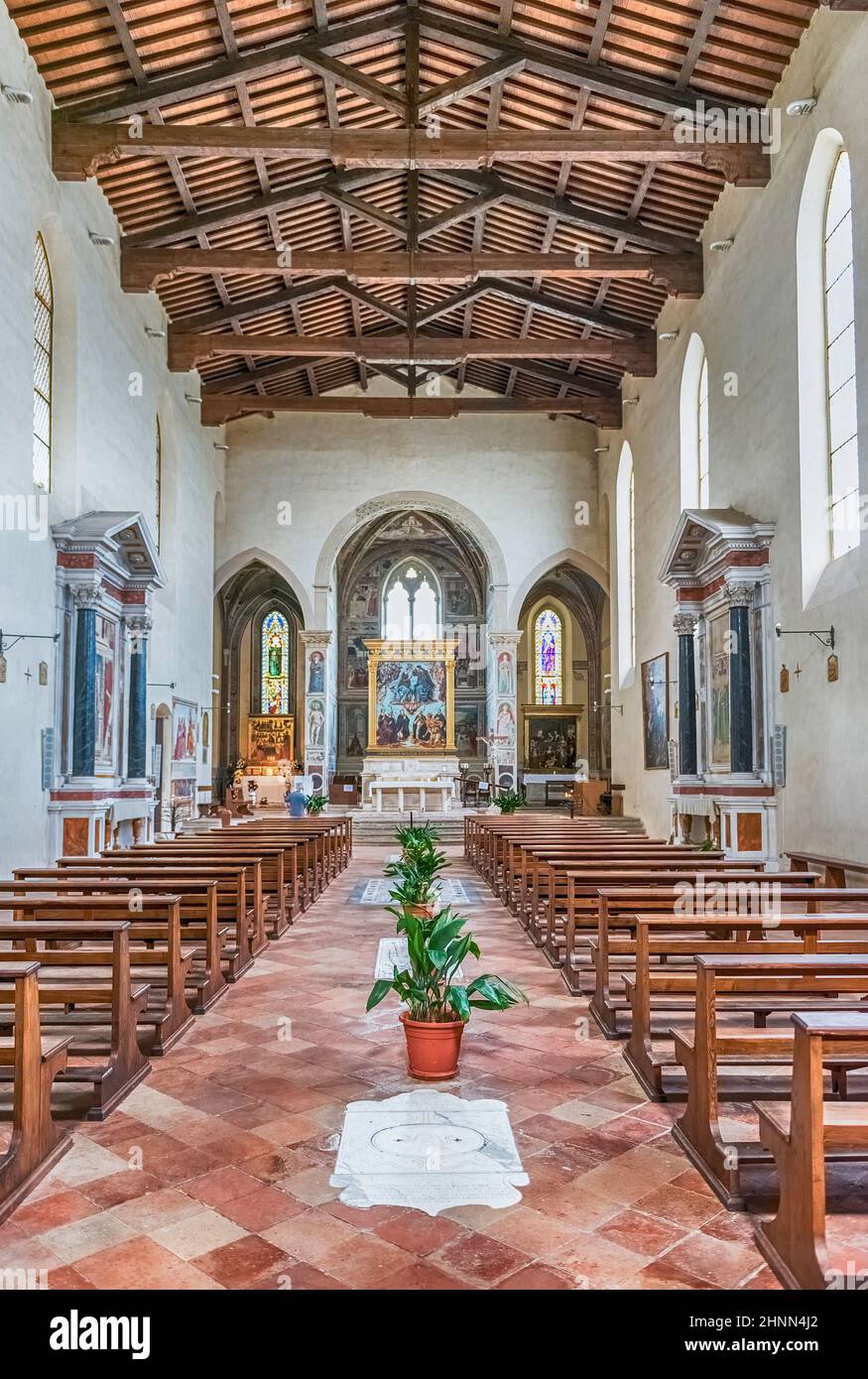 Innenräume der Kirche Sant'Agostino in San Gimignano, Toskana, Italien Stockfoto