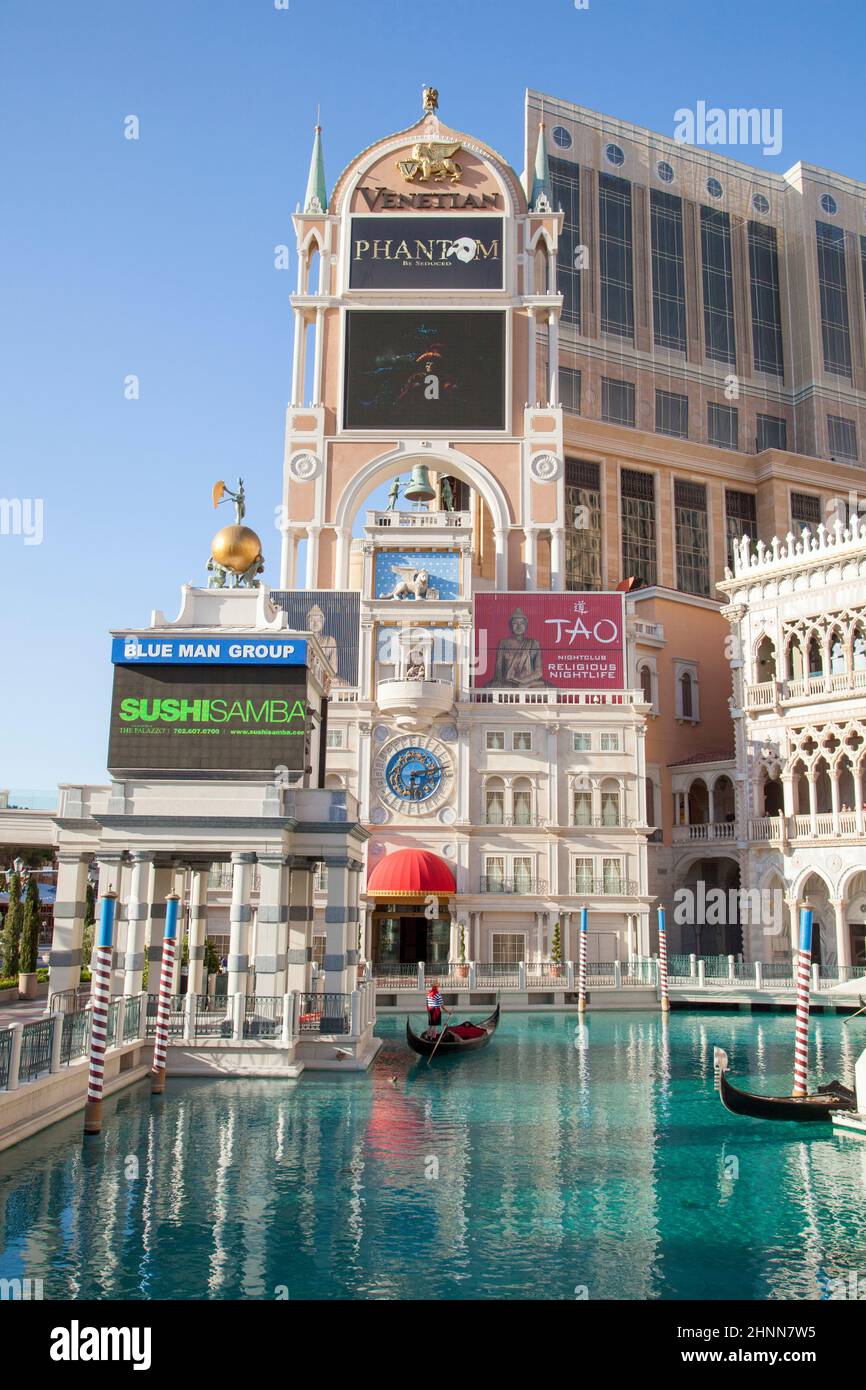 Las Vegas das venetian Hotel Casino, ausgestattet mit Kanälen und Gondeln für Touristen in Las Vegas, Nevada Stockfoto