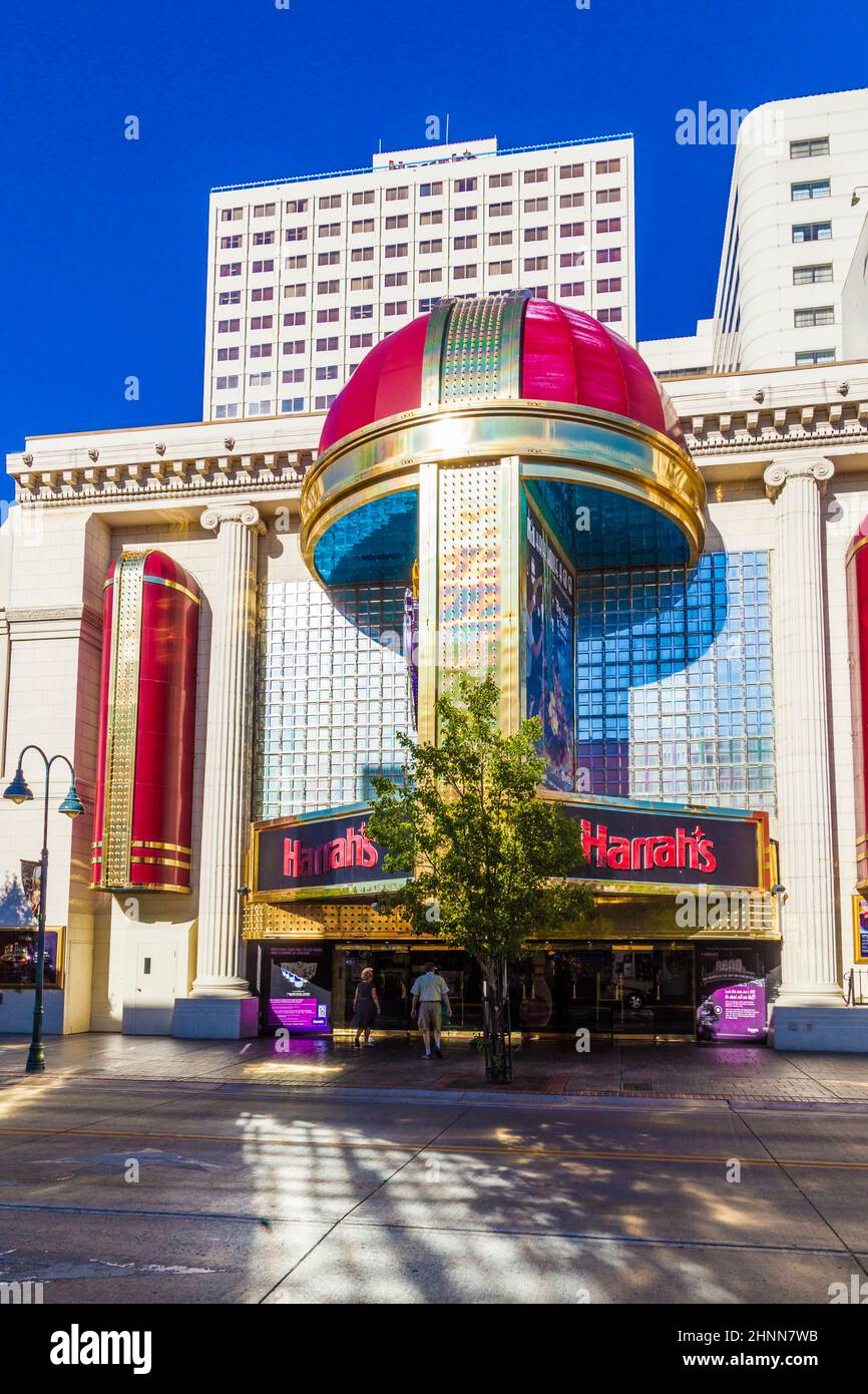 Fassade des Harrahs Casinos in Reno Stockfoto