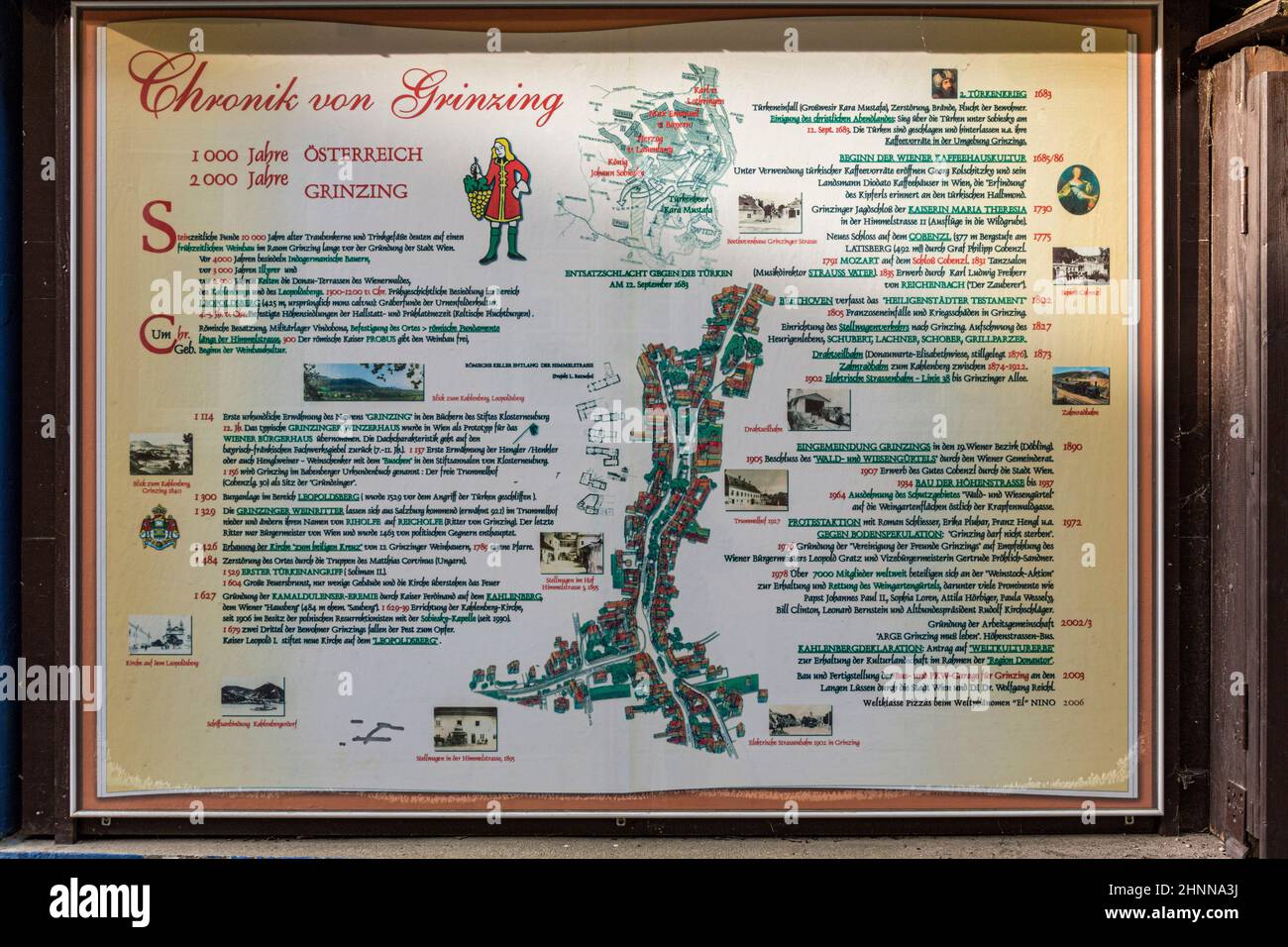 Karte des alten Weindorfes Grinzing mit touristischen Attraktionen in Wien, Grinzing, Österreich Stockfoto