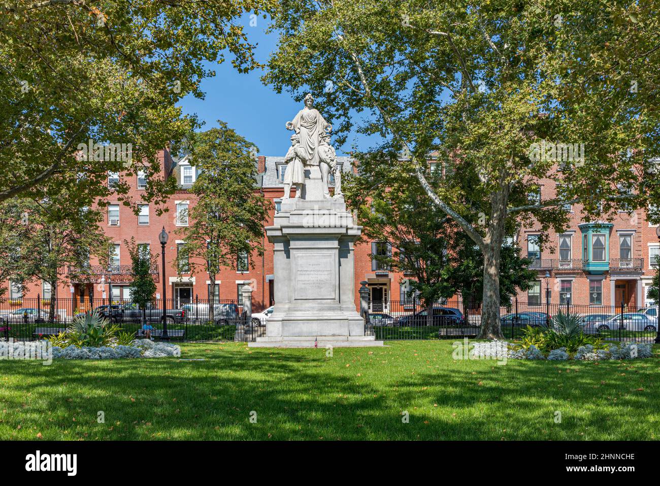 Charlestown Denkmal zu Ehren der Männer von Charlestown, die im Krieg von 1861 für die Erhaltung der Union, der Trainingsfeld am Winthrop Square, Boston, Massachusetts gekämpft Stockfoto