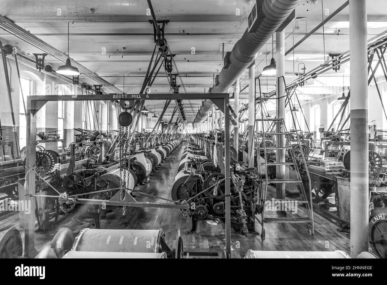 Besuch des Industriemuseums Boott Baumwollmühlen in Lowell, USA Stockfoto