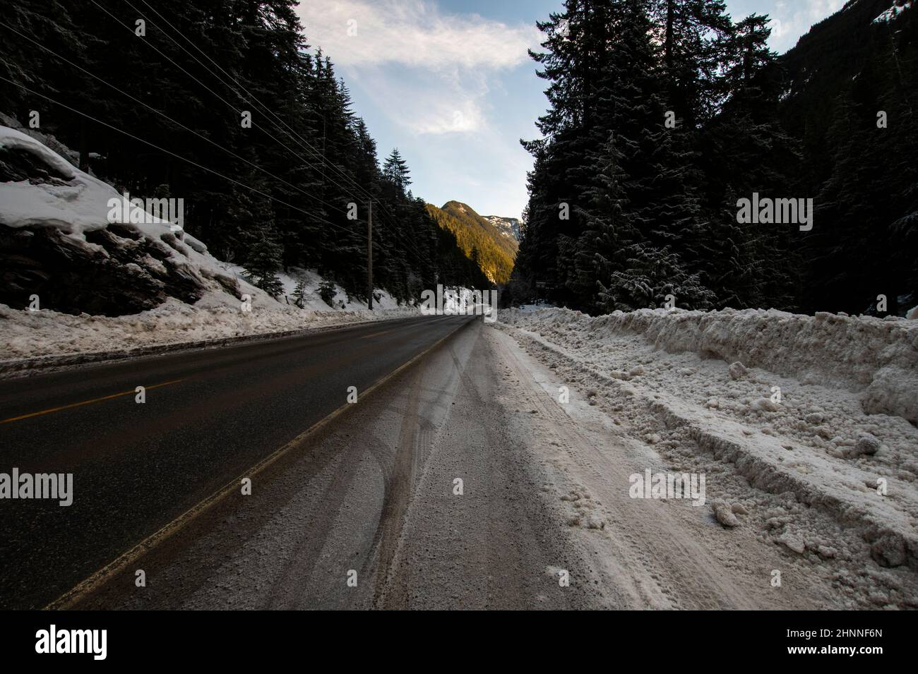 Winterwetter auf Highway 3, Manning Park, British Columbia, Kanada Stockfoto