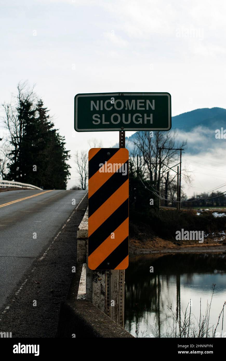 Nicomen Slough-Schild, Mission, British Columbia, Kanada Stockfoto