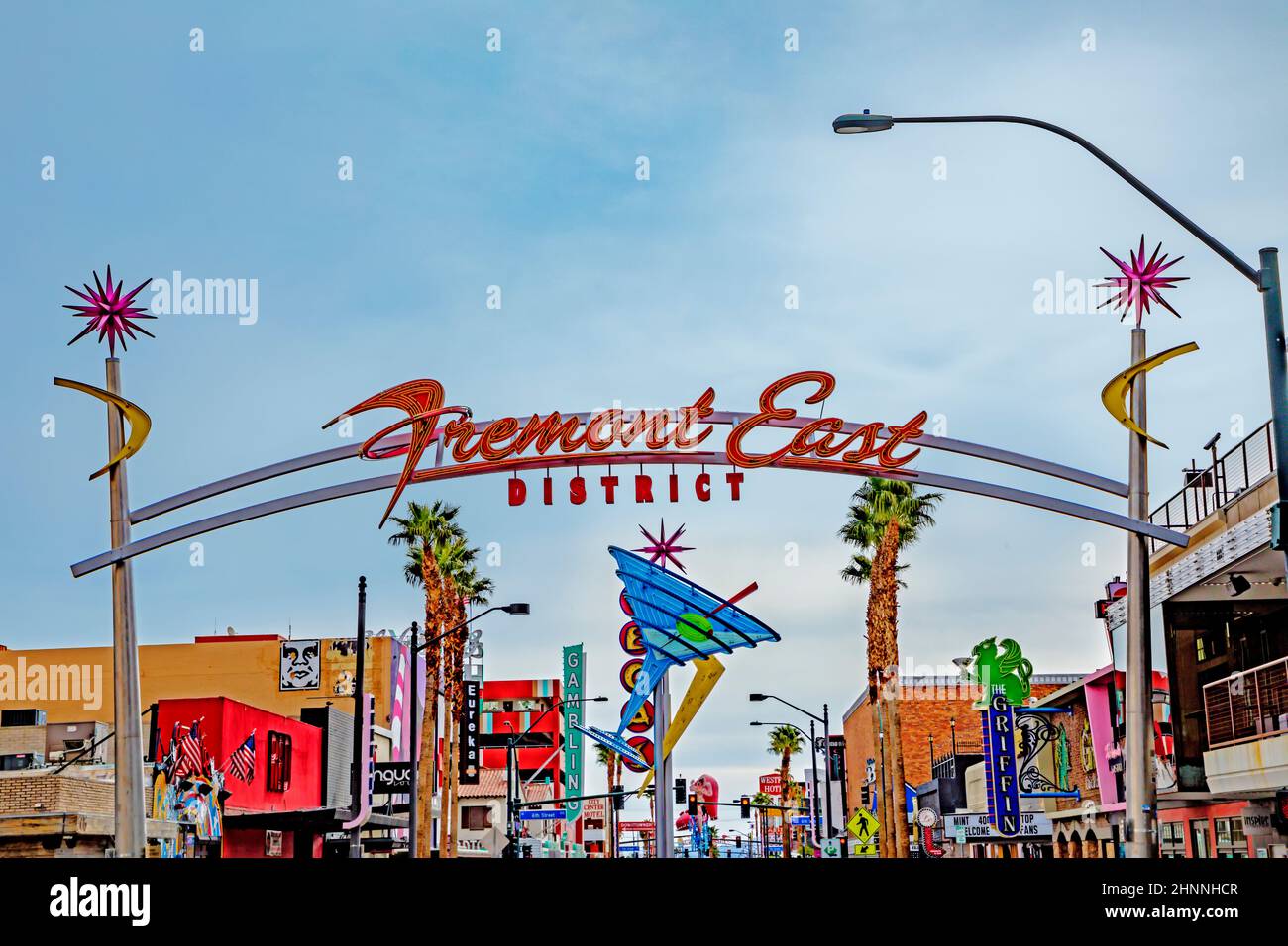 Blick auf die Altstadt von Las Vegas am frühen Morgen mit leeren Straßen Stockfoto