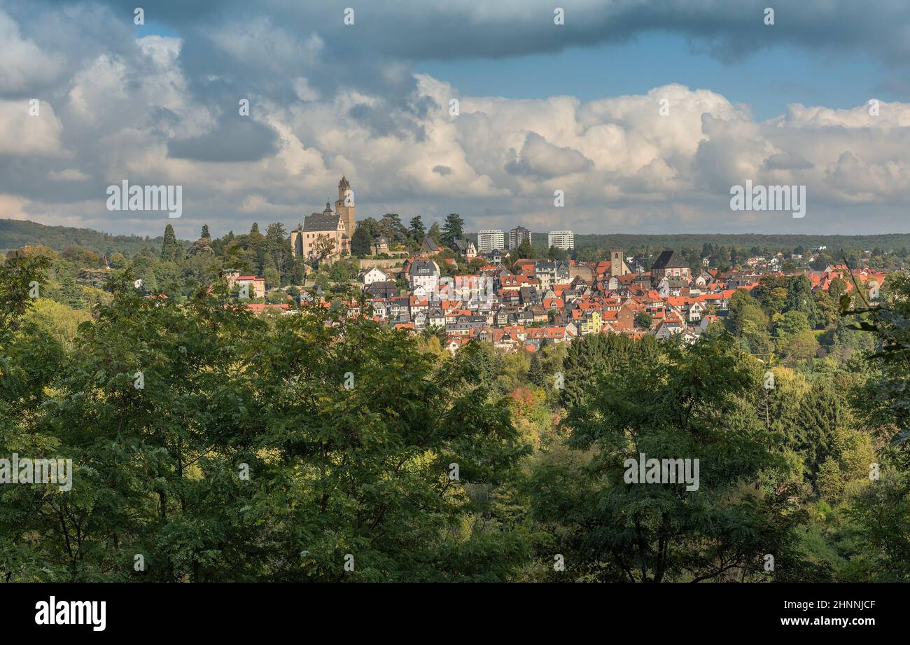 Blick auf die Altstadt und das Schloss von Kronberg im Taunus, Deutschland Stockfoto