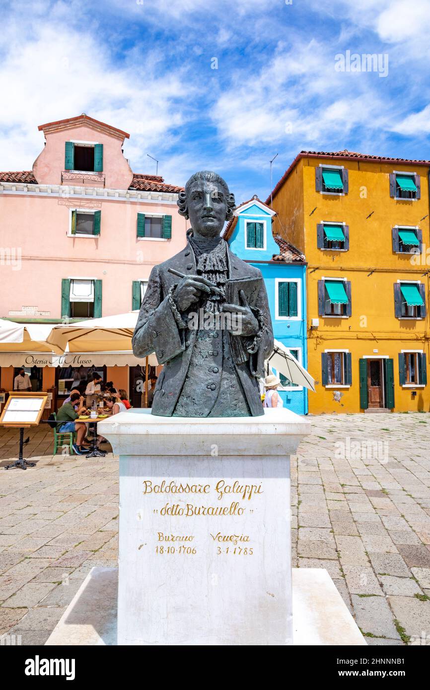 Statue von Baldassare Galuppi in Burano Stockfoto