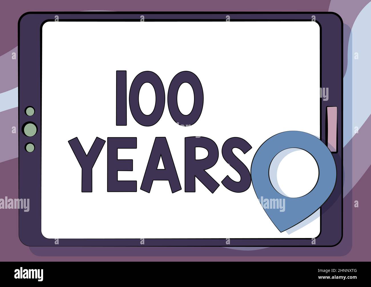 Konzeptionelle Bildunterschrift 100 Jahre. Wort für Erinnerung besonderen Tag für sein 100 Jahre in Existenz Computer Tablet Zeichnung mit klarem Touchscreen und Standort-Pin. Stockfoto