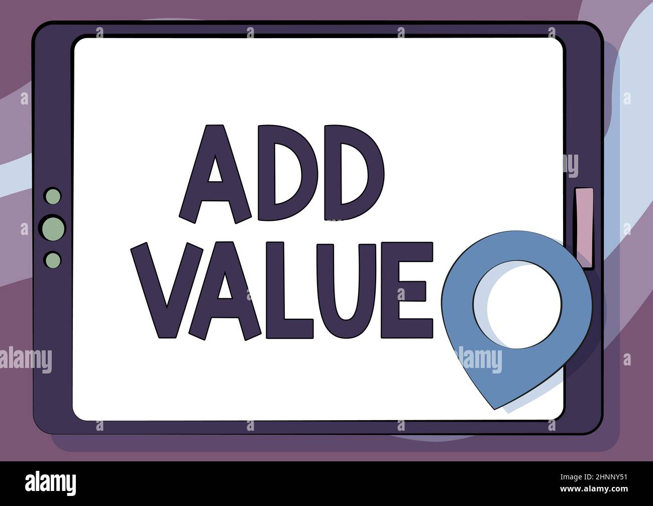 Textzeichen mit der Option „Add Value“. Internet-Konzept eine Verbesserung oder Ergänzung zu etwas, das es wert mehr Computer Tablet Zeichnung mit Clear Touchscreen und Standort-Pin macht. Stockfoto