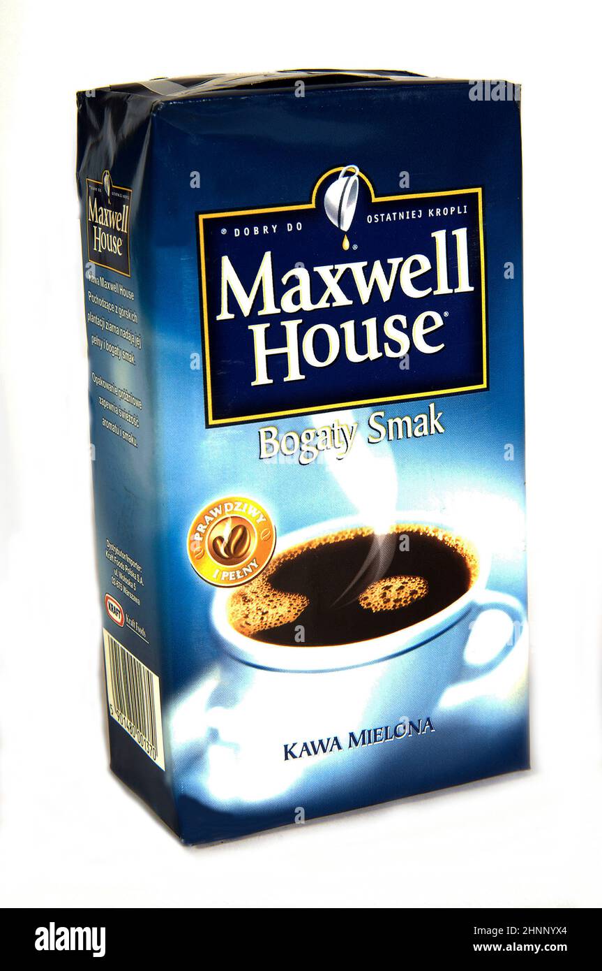 maxwell Hauskaffee, auf weißem Hintergrund Stockfoto