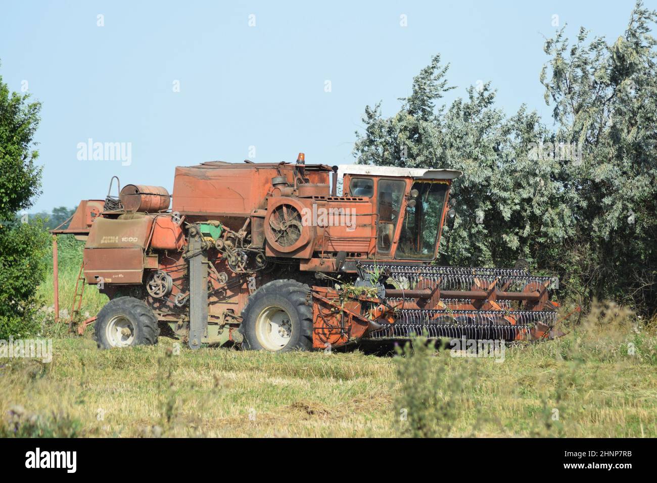 Mähdrescher. Landwirtschaftliche Maschinen. Stockfoto