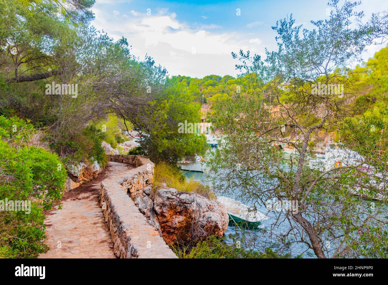 Panoramablick auf die Bucht Marina Cala Figuera Mallorca Spanien. Stockfoto