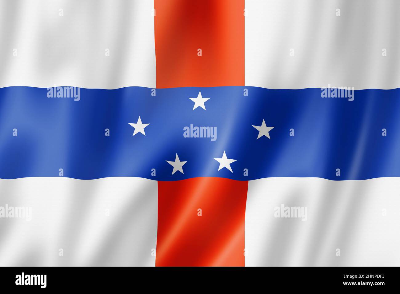 Flagge der Niederländischen Antillen. Winkende Bannerkollektion. 3D Abbildung Stockfoto