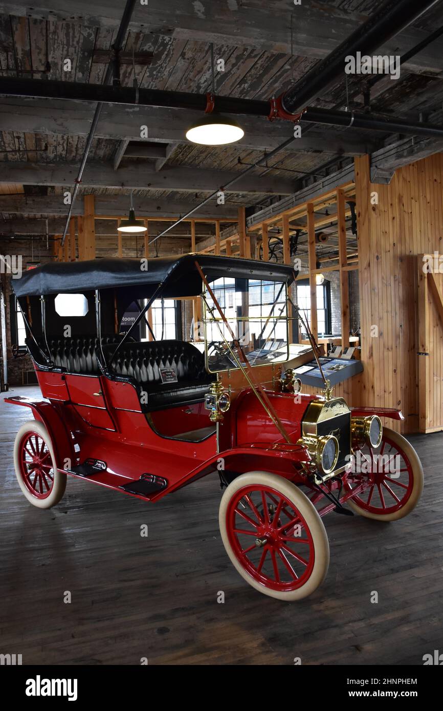 Das Ford Piquette Avenue-Werk von 1904 im Milwaukee Junction-Gebiet von Detroit, Michigan, war die erste eigens gebaute Ford-Fabrik und ist heute ein Museum. Stockfoto