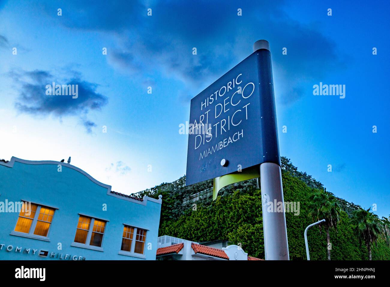 schild für das historische Art déco-Viertel in Miami Beach Stockfoto