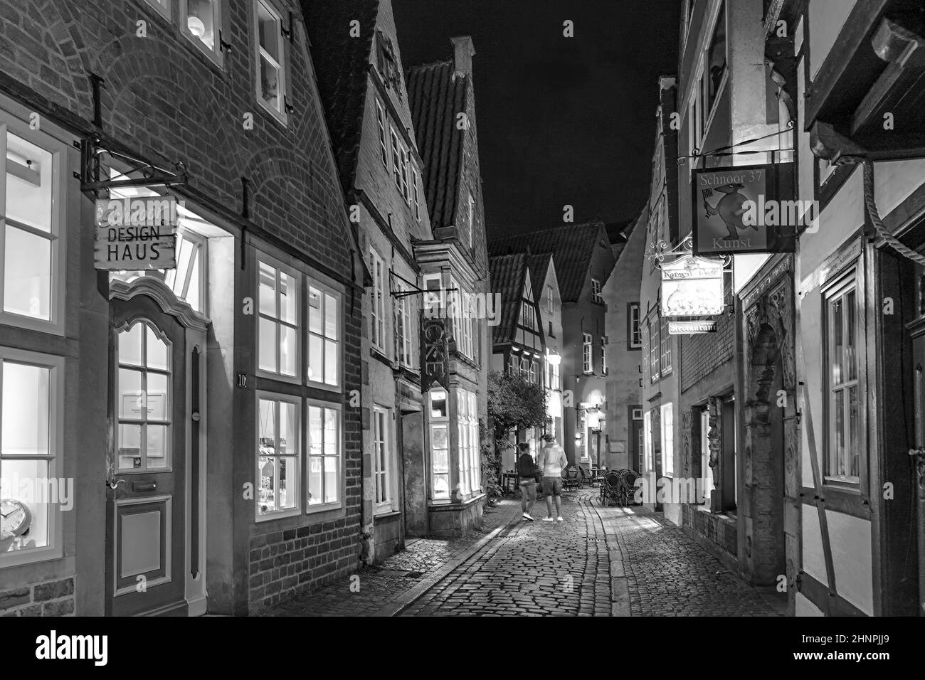 Schnoor Straße bei Nacht in Bremen Stockfoto