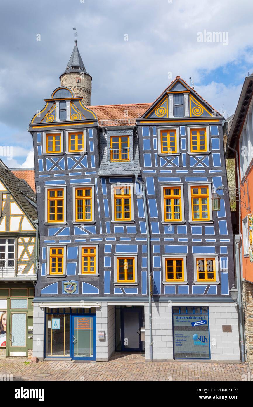 Fachwerkhaus in Idstein, Deutschland. Das mittelalterliche Haus ist renoviert. Stockfoto