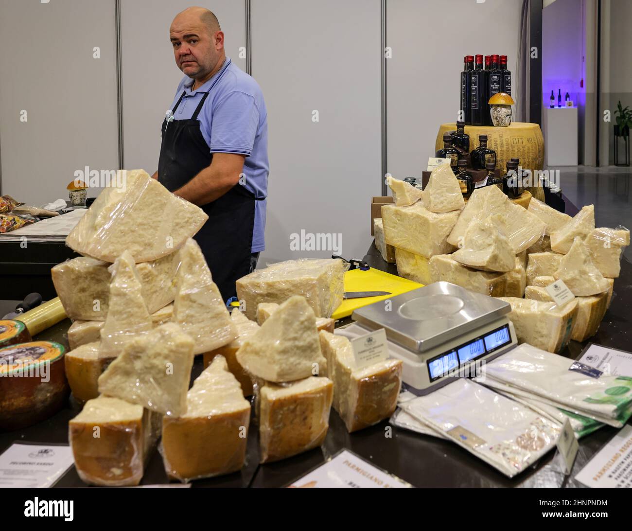 Parmigiano Reggiano Käse auf der Enoexpo und Gastrofood - Fachmesse für Lebensmittel und Getränke für Catering Stockfoto
