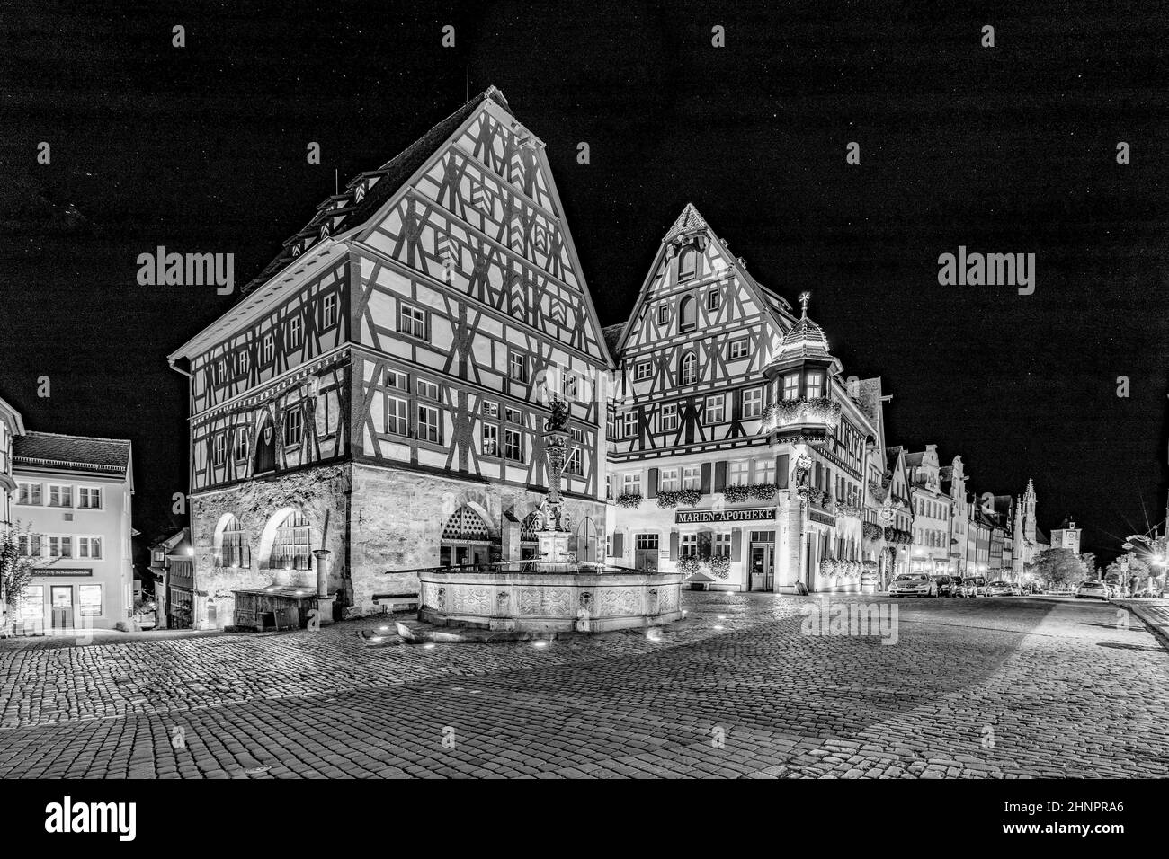 Nachtansicht der Altstadt von Rothenburg ob der Tauber, Deutschland. Stockfoto