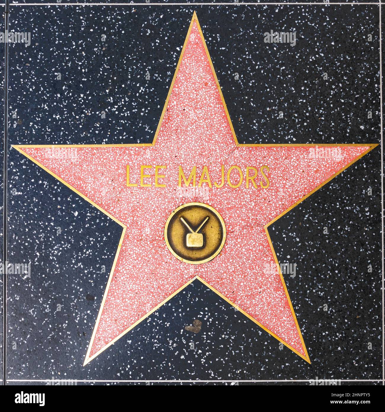 Nahaufnahme von Star auf dem Hollywood Walk of Fame für Lee Majors Stockfoto