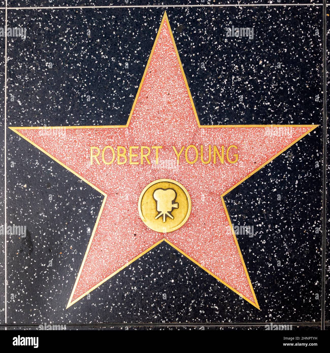 Nahaufnahme von Star auf dem Hollywood Walk of Fame für Robert Young. Stockfoto