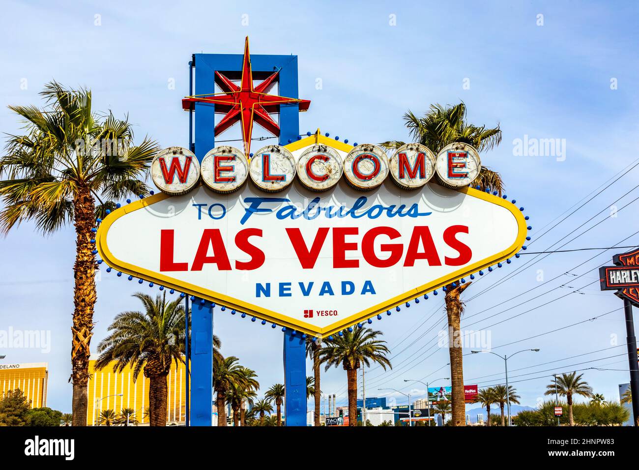 Berühmtes Las Vegas-Schild am Stadteingang, Details tagsüber Stockfoto