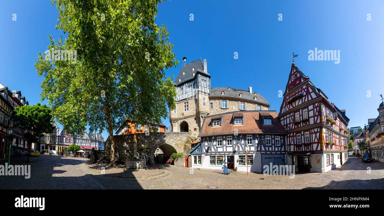 Straßen der Stadt Idstein im Taunus mit Fachwerkhäusern Stockfoto