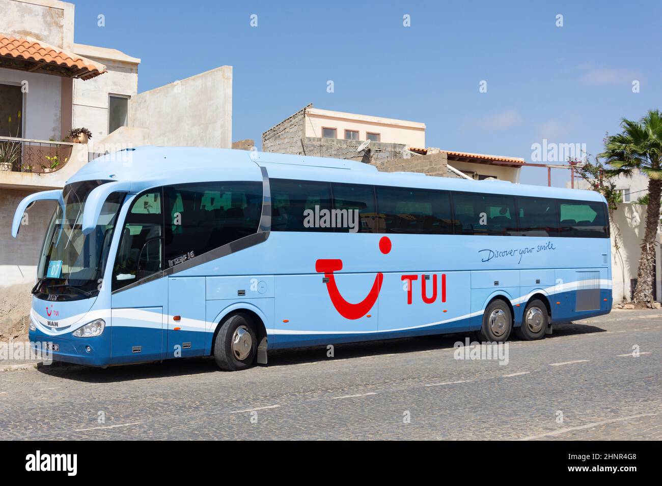 TUI Reisebus, Santa Maria, Sal, República de Cabo (Kap Verde) Stockfoto