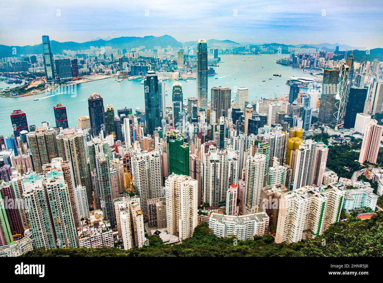 Hong Kong Blick vom Victoria Peak auf die Bucht Stockfoto