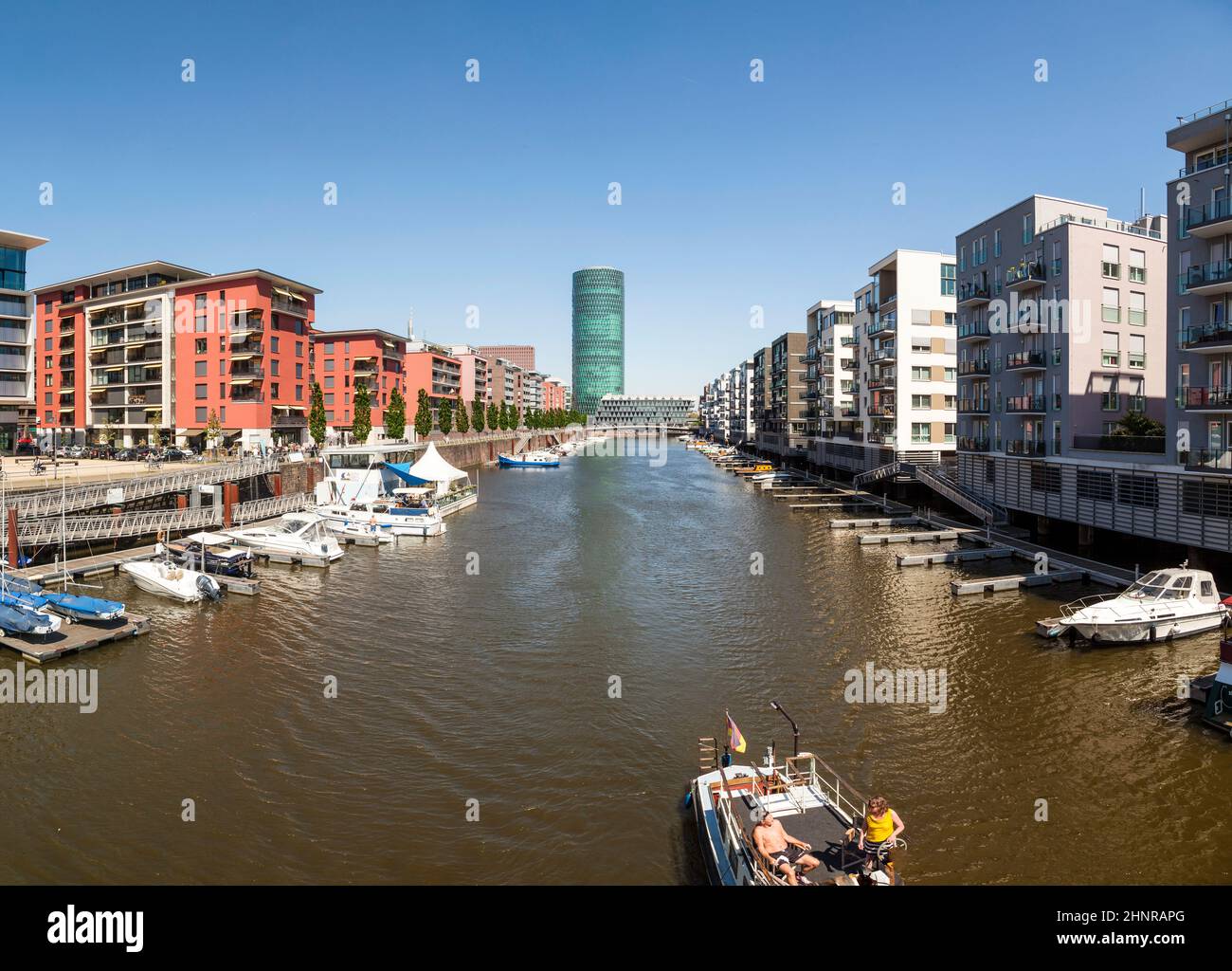 Westhafen Turm im Hafengebiet in Frankfurt Stockfoto