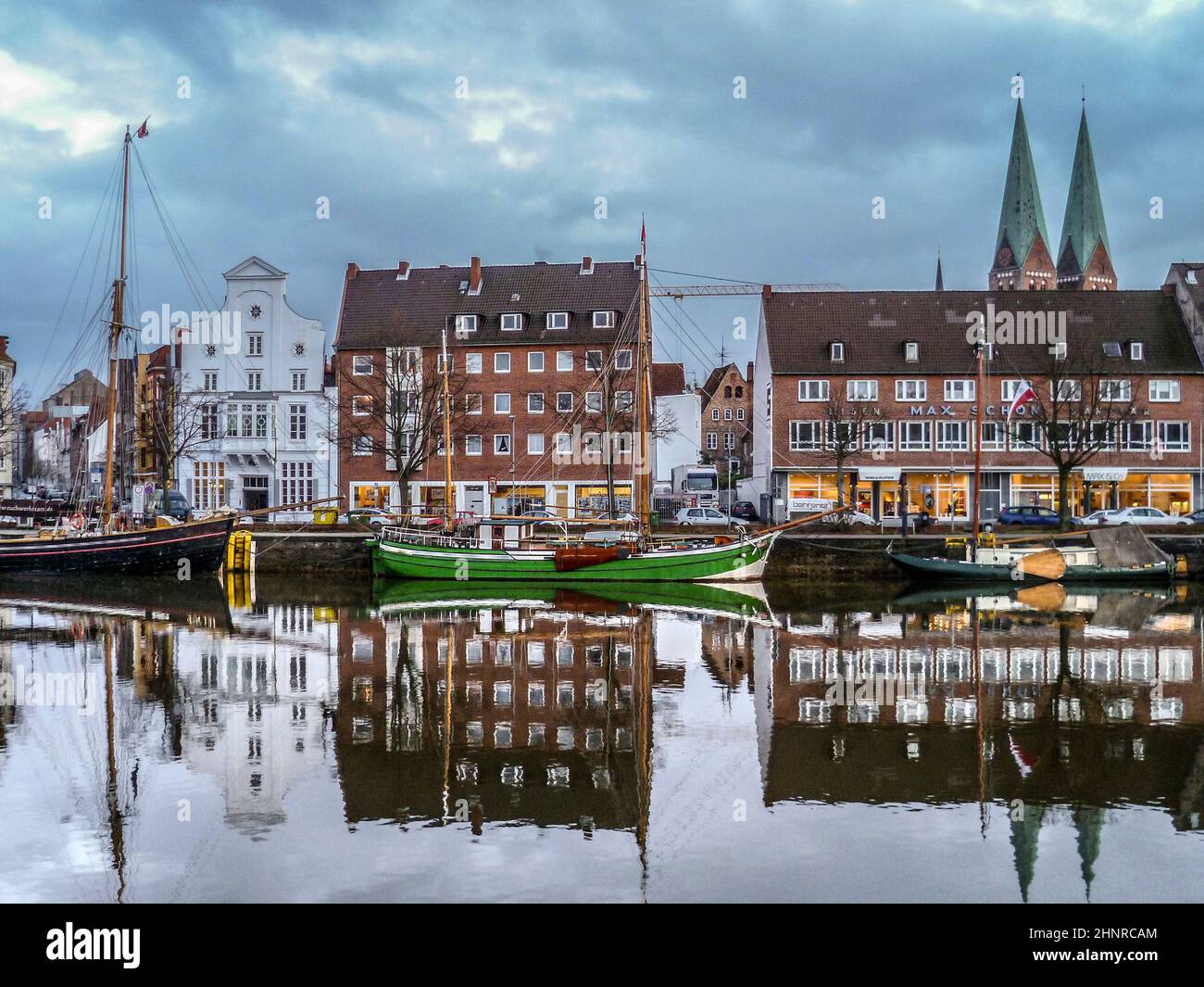 Schöner Blick auf die TRAVE in Lübeck Stockfoto