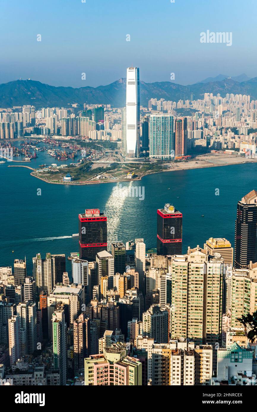 Hong Kong City Blick auf Kowloon vom Victoria Peak Stockfoto